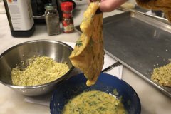keep one hand for dry crumbs and one hand for wet (mustard and herbs)