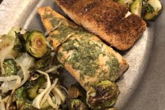 salmon two ways:  chili pepper rub and mustard herb glaze.  Which is your favorite?IMG_0690