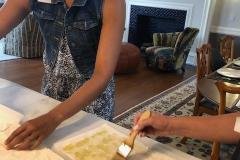 preparing the phyllo dough for our strudel