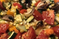 use up the summer bounty: peppers, tomatoes, zucchini, mushrooms, onions and corn.  Roast it all together and have a feast!
