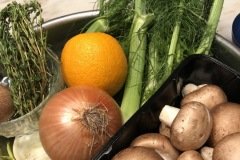 Muse en place for fennel and orange stuffing for a side of salmon